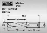 Long Length Sandvik Coromant CoroDrill Delta-C R840 Carbide Drill Bit 4-3/16 Cutting Length Multilayer Finish 1/2 Size Round Shank Coolant Through 140 Degree Point 